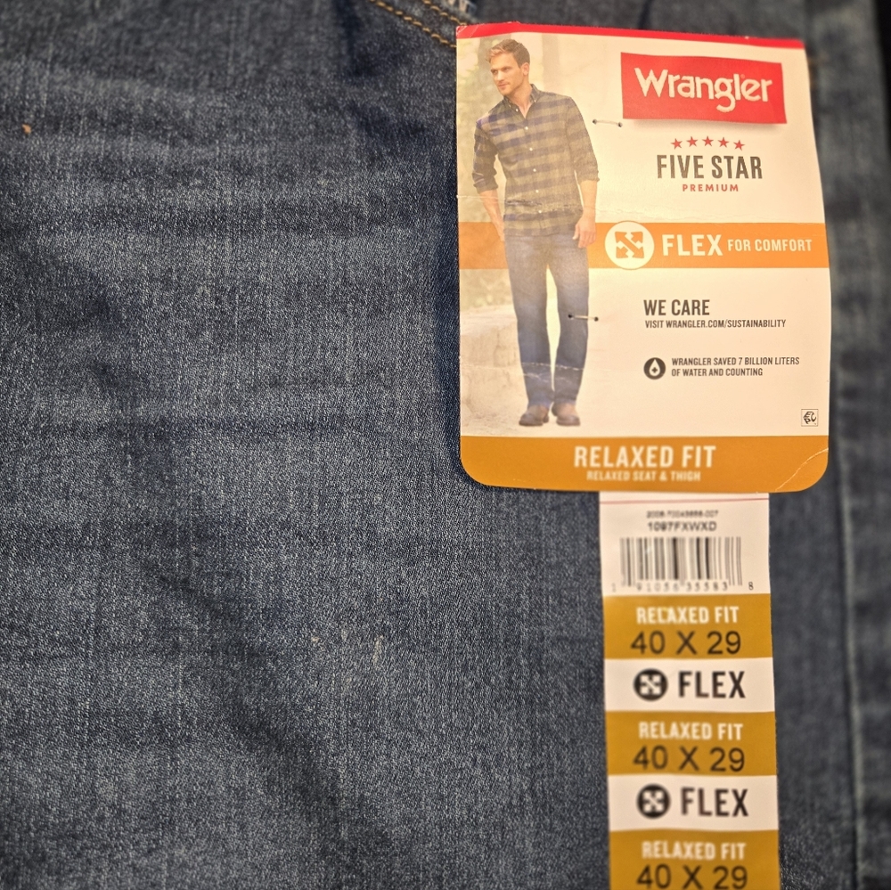 Wrangler Jeans. Blue Relaxed Fit. Stretch. Men's Size 40x29 BNWT - Picture 4 of 7